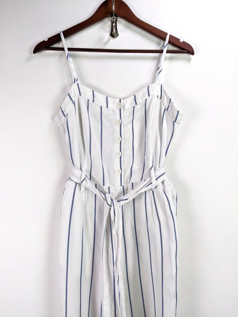 RAILS Harper Jumpsuit Spaghetti Strap Belted Linen Blend Striped Pattern Size L - Picture 6 of 14